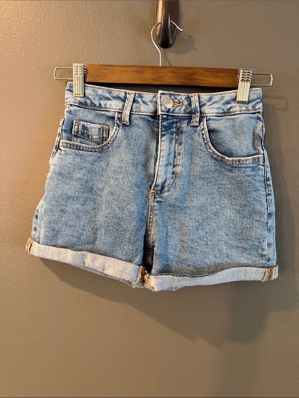 Mango Light Blue Denim Roll-Cuff Kids Shorts